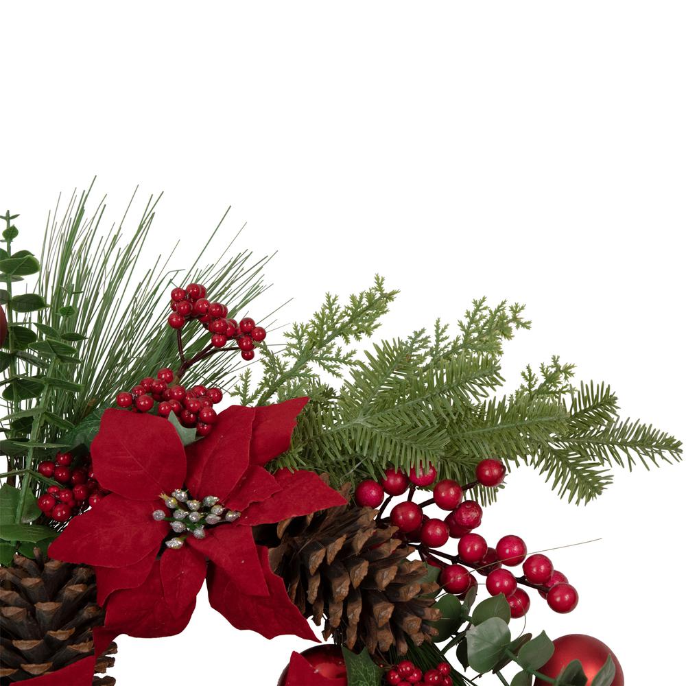 Artificial Red Berry and Poinsettia Christmas Wreath  22-Inch  Unlit. Picture 3