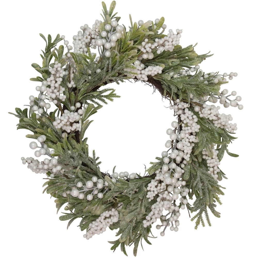 Artificial Christmas Wreath with Frosted Foliage and Berries  20-Inch  Unlit. Picture 1