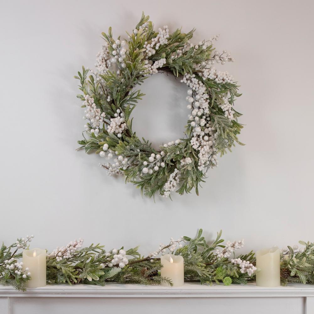 Artificial Christmas Wreath with Frosted Foliage and Berries  20-Inch  Unlit. Picture 2
