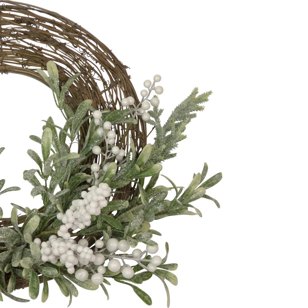 Artificial Christmas Twig Wreath with Frosted Foliage and Berries 24-Inch Unlit. Picture 4