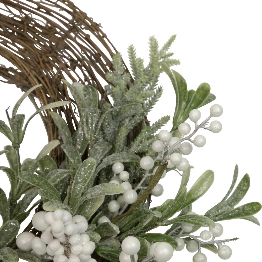 Artificial Christmas Twig Wreath with Frosted Foliage and Berries 24-Inch Unlit. Picture 3