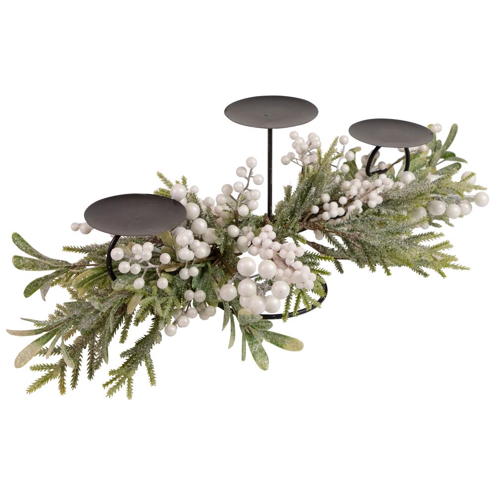 26" Triple Candle Holder with Frosted Foliage and Berries Christmas Decor. Picture 4