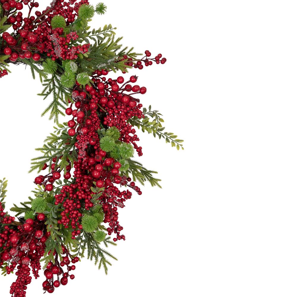 Artificial Frosted Red Berry and Pine Christmas Wreath  28-Inch  Unlit. Picture 4