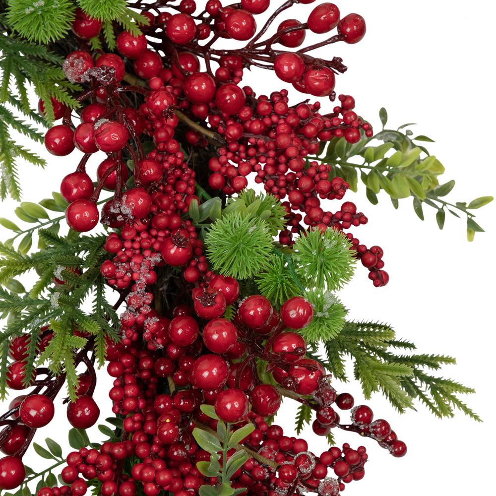 Artificial Frosted Red Berry and Pine Christmas Wreath  28-Inch  Unlit. Picture 3