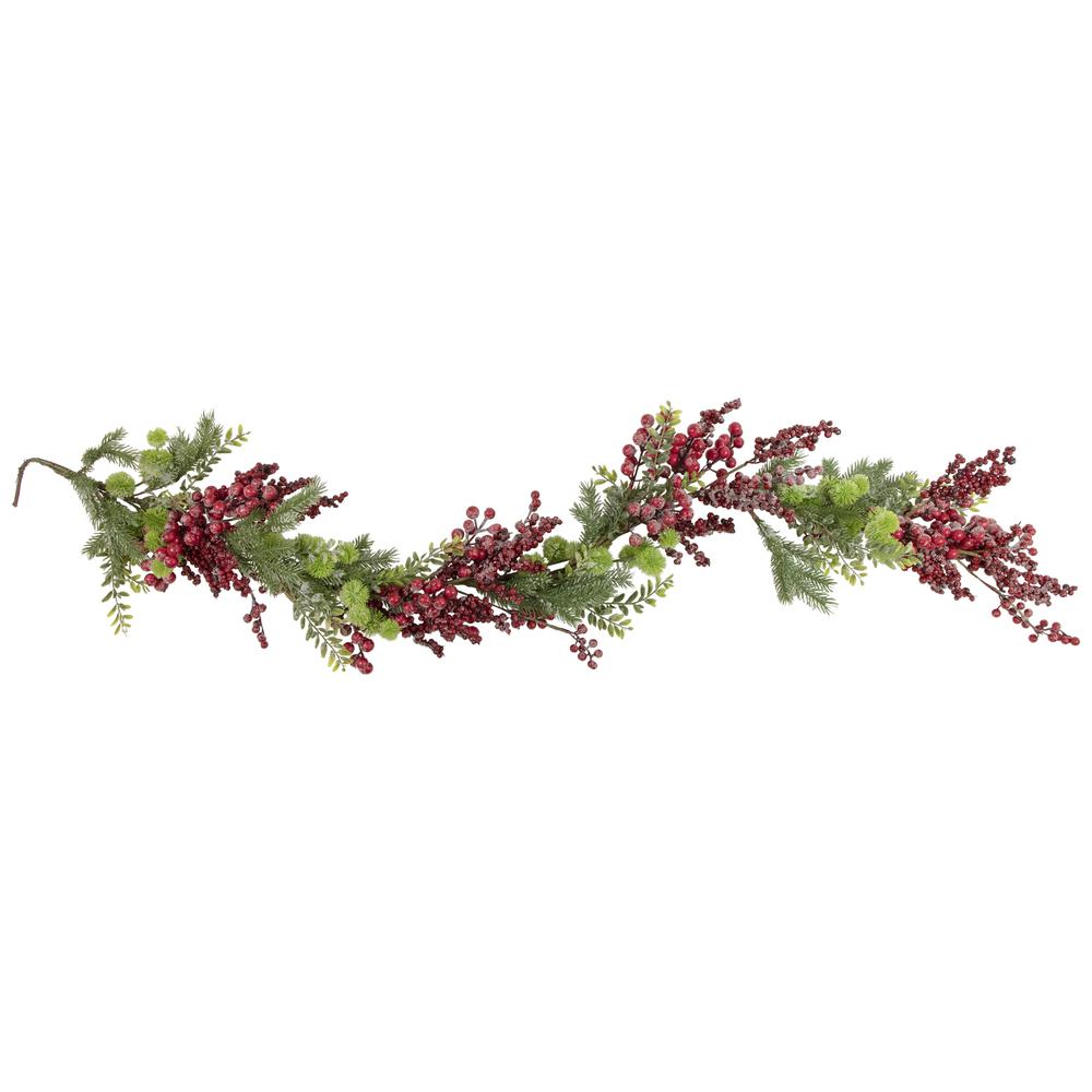 5' x 8" Frosted Red Berry and Pine Artificial Christmas Garland  Unlit. Picture 1