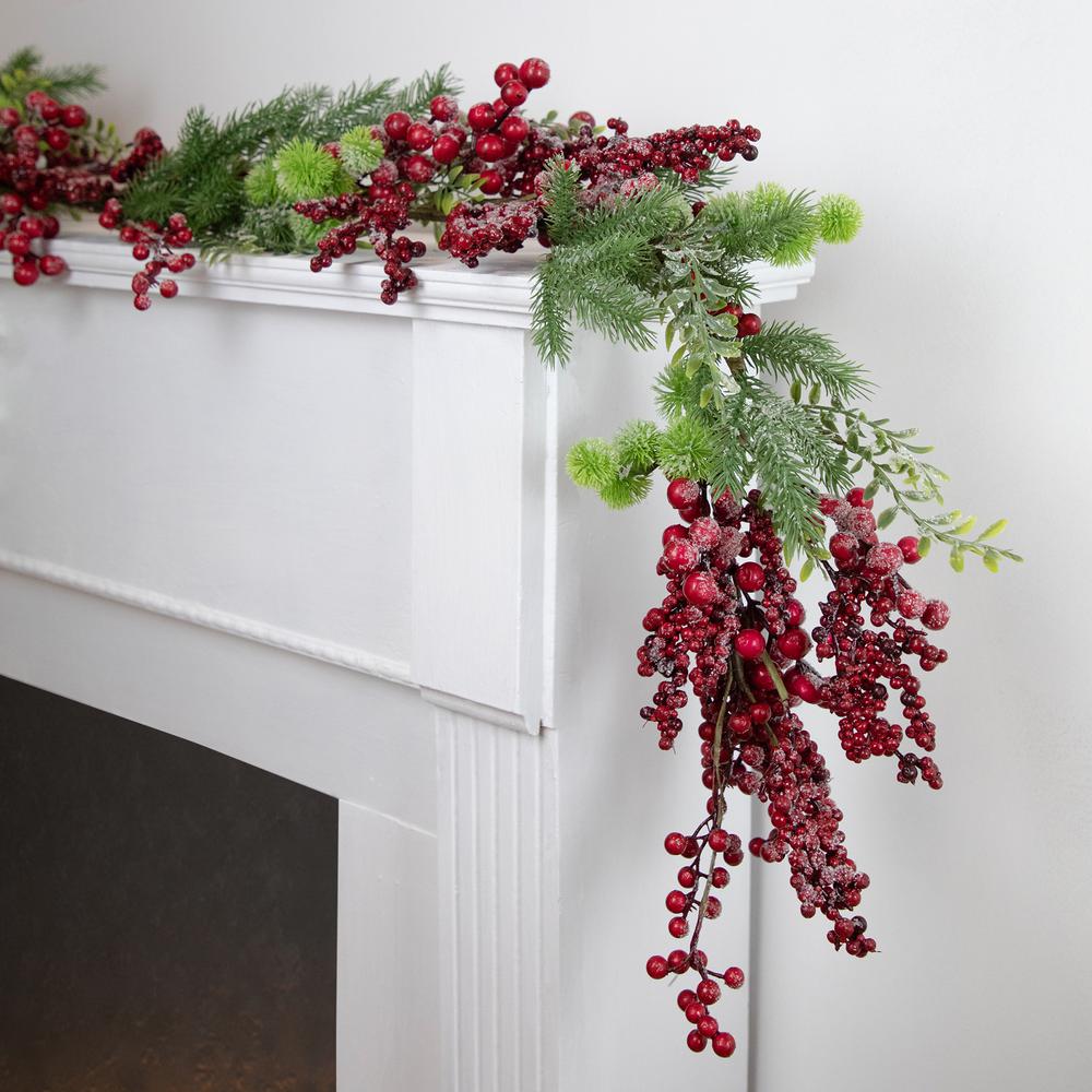 5' x 8" Frosted Red Berry and Pine Artificial Christmas Garland  Unlit. Picture 2