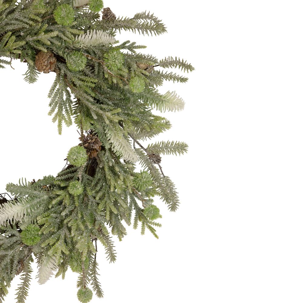 Artificial Christmas Wreath with Frosted Foliage and Pine Cones  24-Inch  Unlit. Picture 4