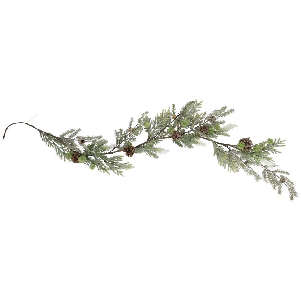 5' x 8" Christmas Garland with with Frosted Foliage and Pine Cones Unlit. Picture 1