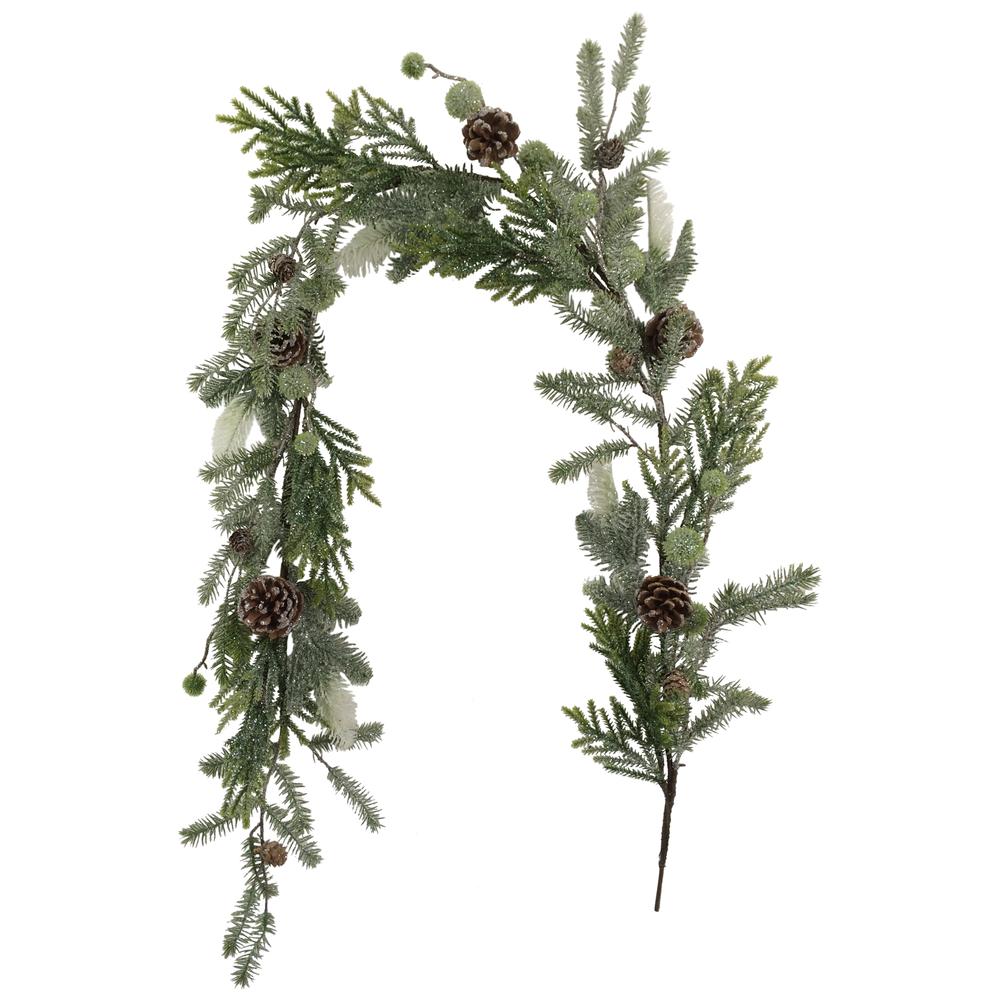 5' x 8" Christmas Garland with with Frosted Foliage and Pine Cones Unlit. Picture 4