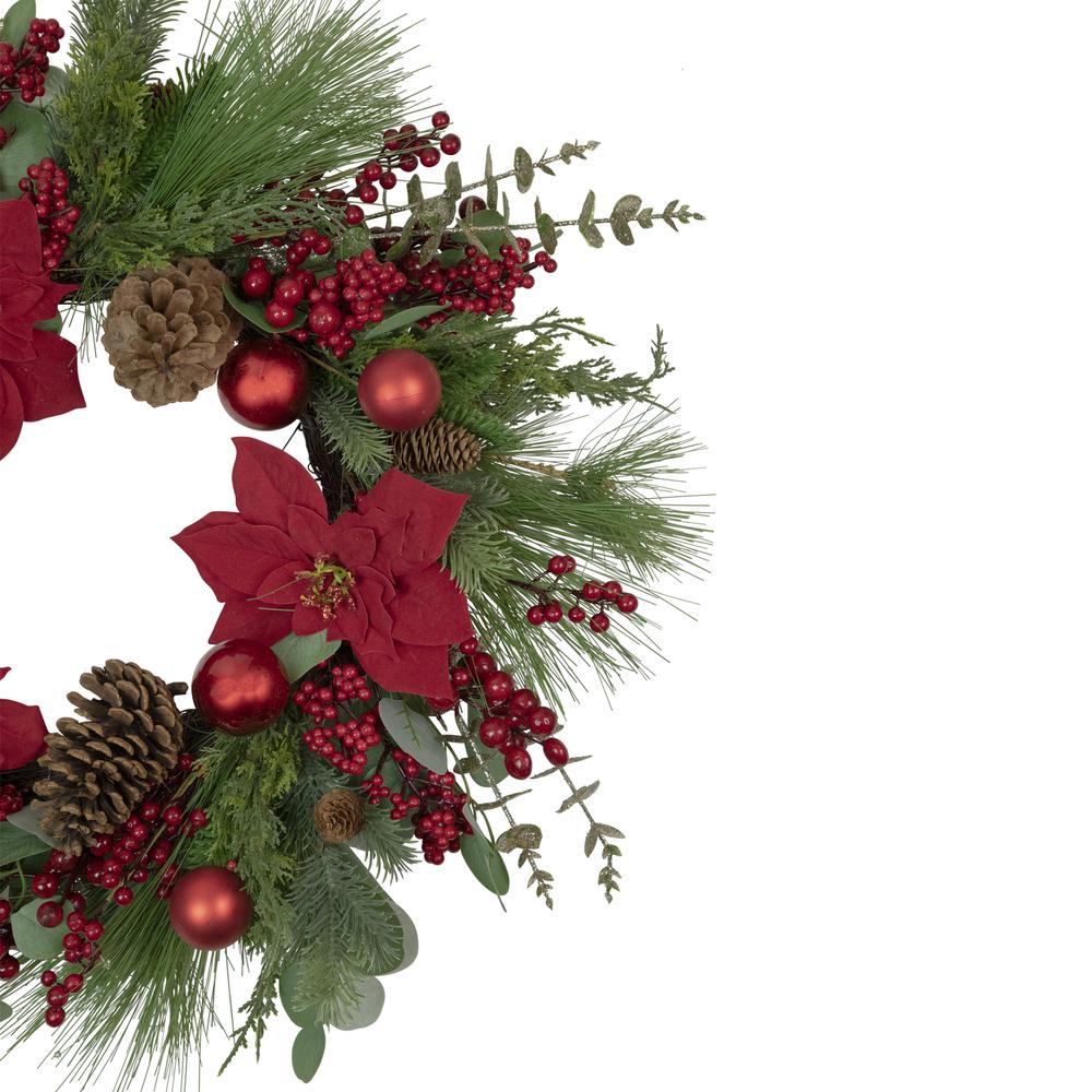 Artificial Red Berry and Poinsettia Christmas Wreath  28-Inch  Unlit. Picture 4