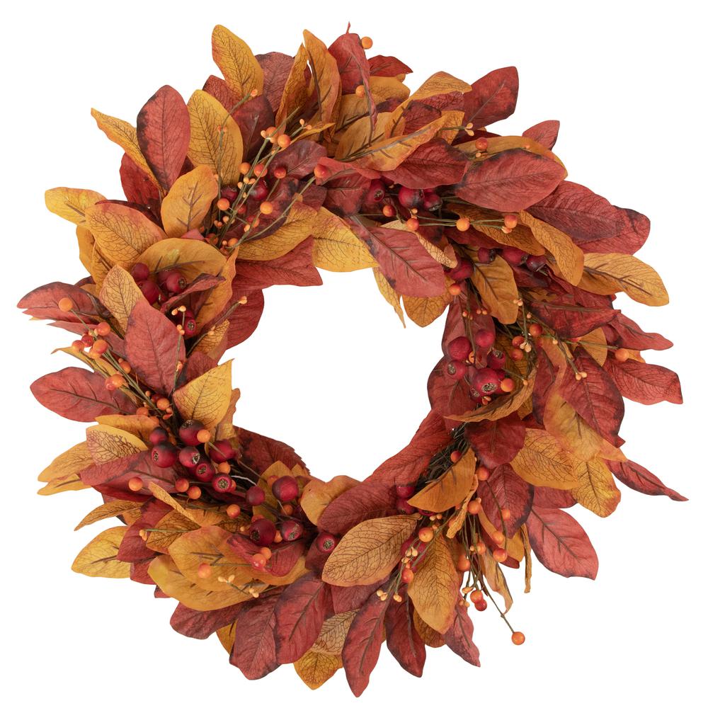 Berries with Leaves Artificial Fall Harvest Twig Wreath  24-Inch  Unlit. Picture 1