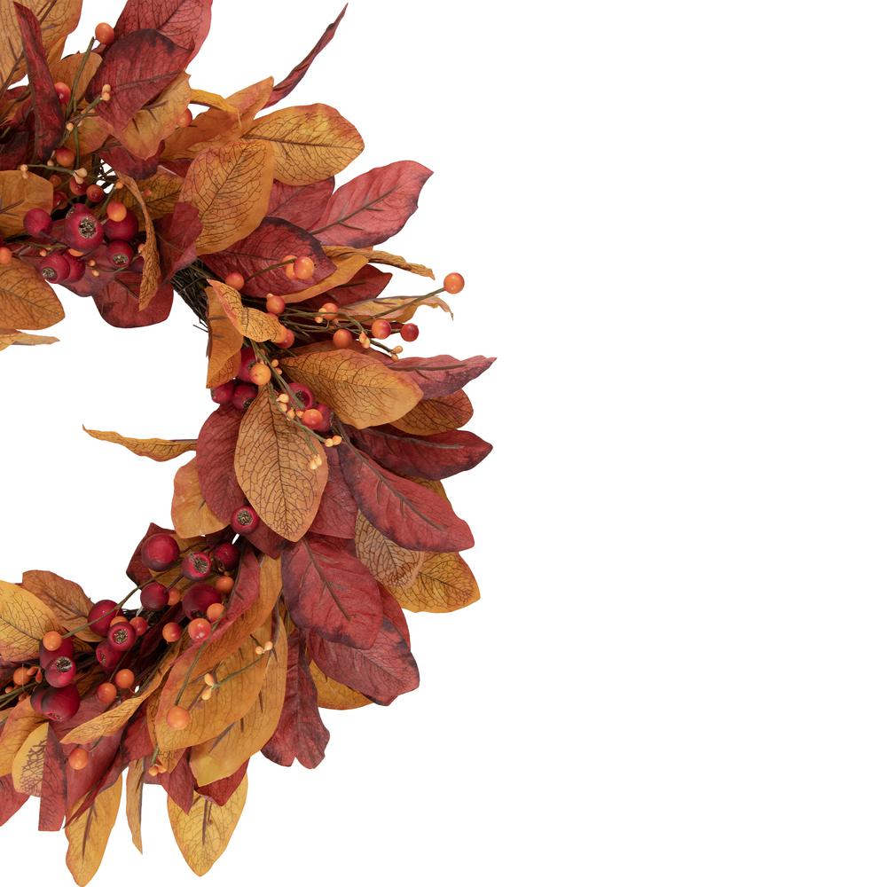 Berries with Leaves Artificial Fall Harvest Twig Wreath  24-Inch  Unlit. Picture 3