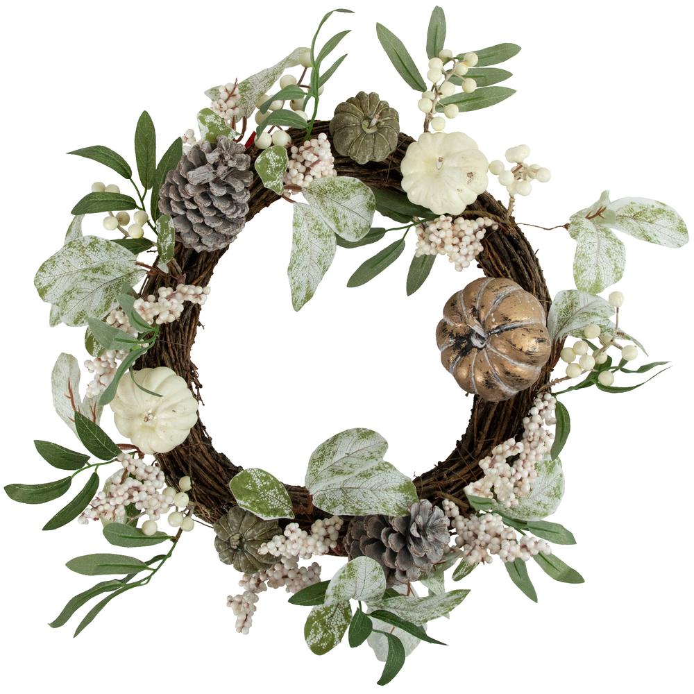 20" Pumpkin and Berries with Pinecones Artificial Fall Harvest Twig Wreath  20-Inch  Unlit. Picture 1
