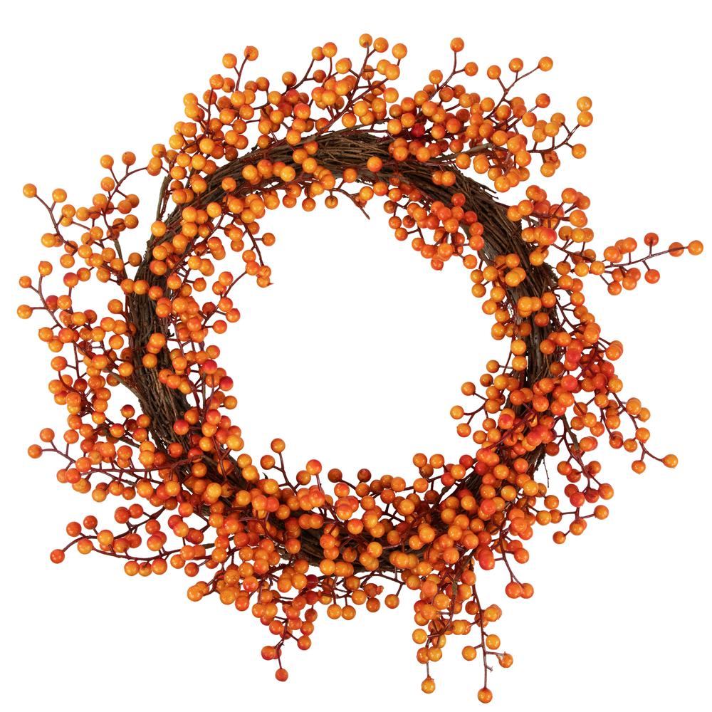 18" Red and Orange Berries Artifical Fall Harvest Twig Wreath  18-Inch  Unlit. Picture 1