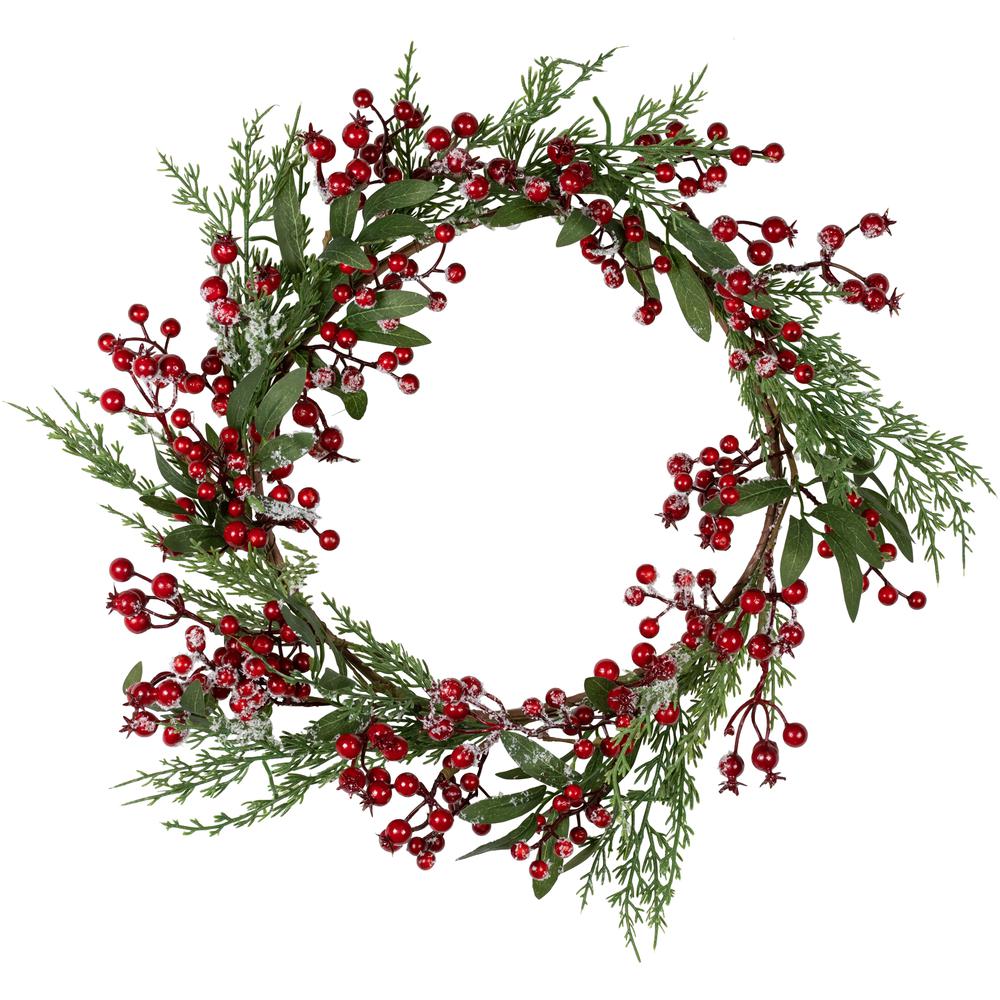 Frosted Red Berries with Leaves and Pine Christmas Wreath 18-inch Unlit. Picture 1