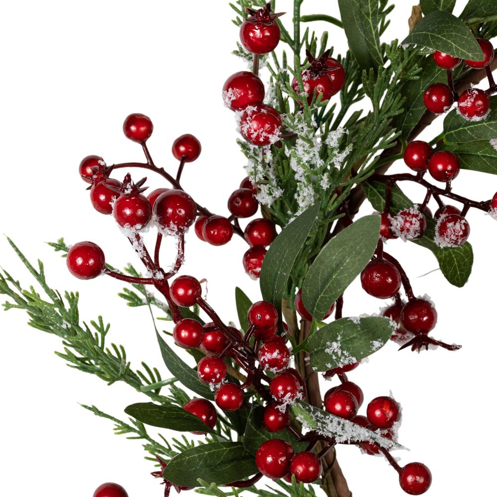 Frosted Red Berries with Leaves and Pine Christmas Wreath 18-inch Unlit. Picture 4