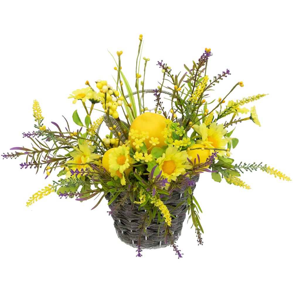 Lemon and Daisy Hanging Spring Wall Basket - 12"  - Yellow. Picture 1