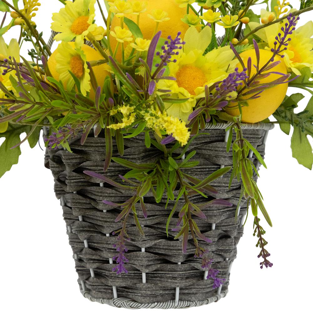 Lemon and Daisy Hanging Spring Wall Basket - 12"  - Yellow. Picture 3