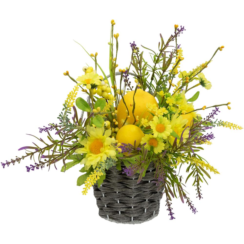 Lemon and Daisy Hanging Spring Wall Basket - 12"  - Yellow. Picture 4