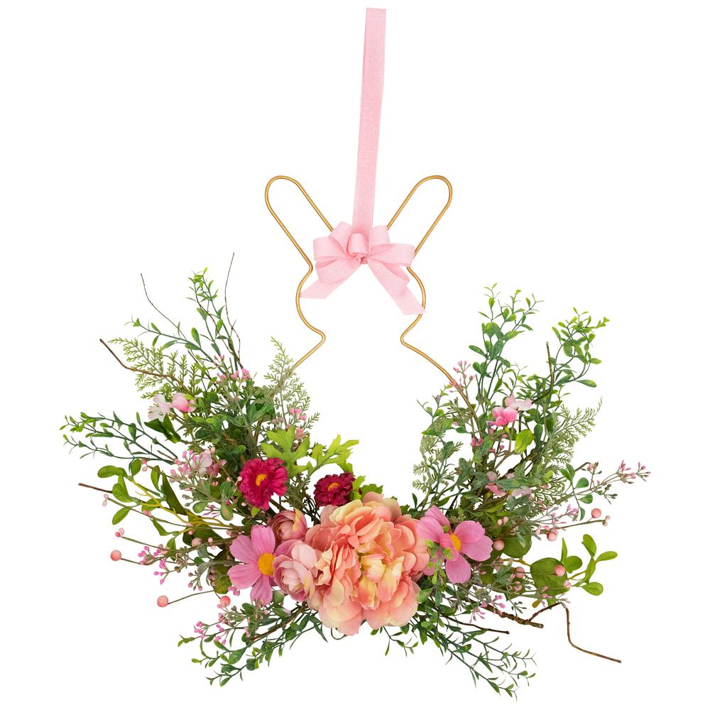 Bunny and Peony Mixed Floral Wall Hanging Easter Decoration - 16"  - Pink. Picture 5