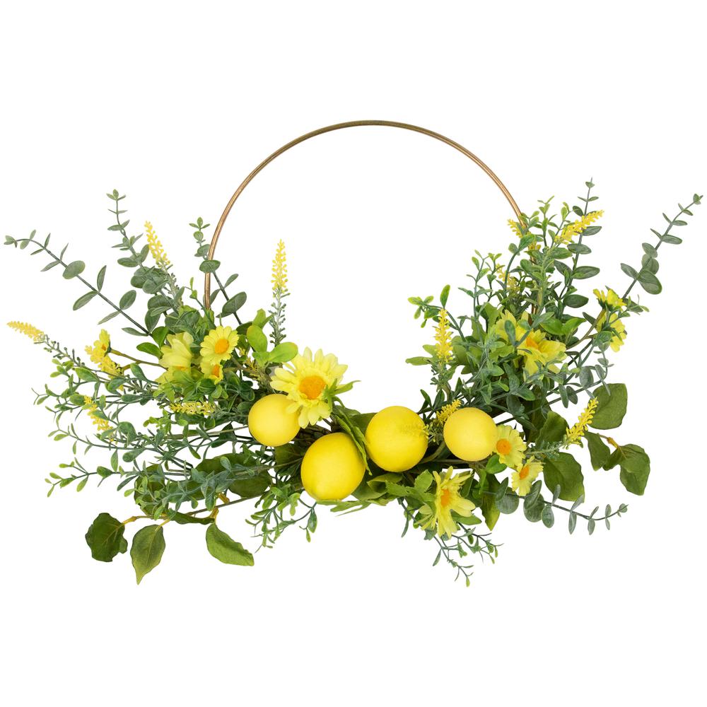 Lemon and Daisy Springtime Half Wreath - 22" - Yellow. Picture 1
