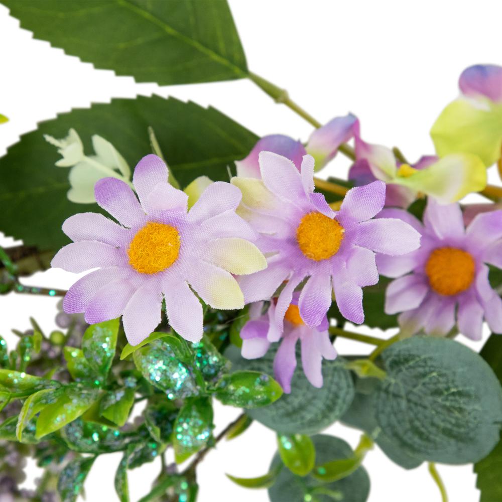 Daisy and Mixed Foliage Floral Spring Garland - 5' - Purple. Picture 3