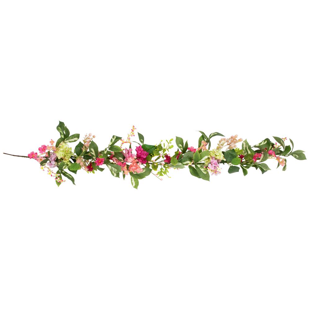 Leafy Hydrangea Artificial Floral Spring Garland - 5'  - Pink. Picture 1