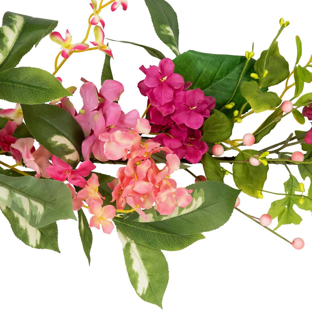 Leafy Hydrangea Artificial Floral Spring Garland - 5'  - Pink. Picture 3