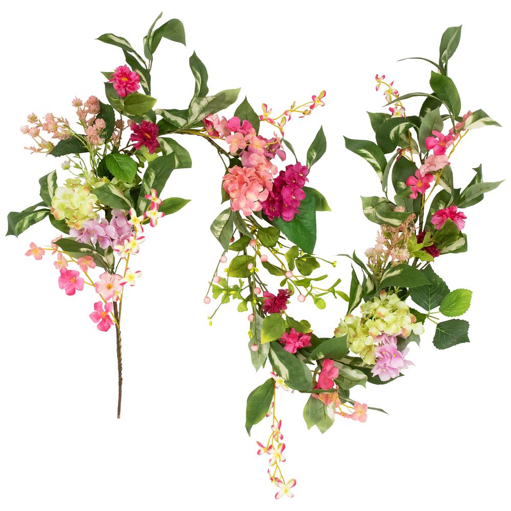 Leafy Hydrangea Artificial Floral Spring Garland - 5'  - Pink. Picture 4