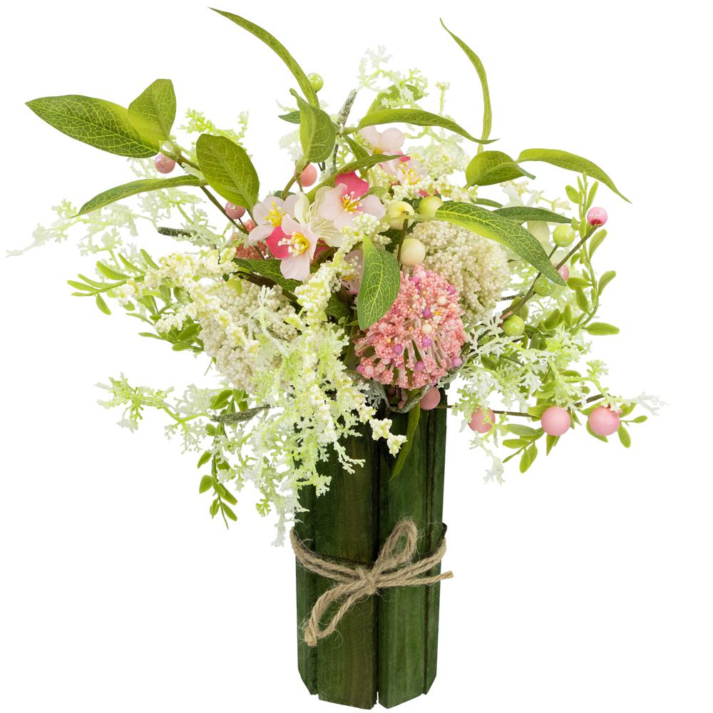 Hydrangea and Berry Floral Spring Bouquet - 14" - Pink and Green. Picture 1