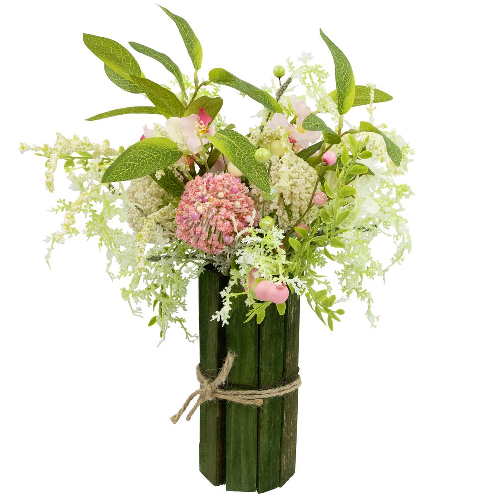 Hydrangea and Berry Floral Spring Bouquet - 14" - Pink and Green. Picture 3