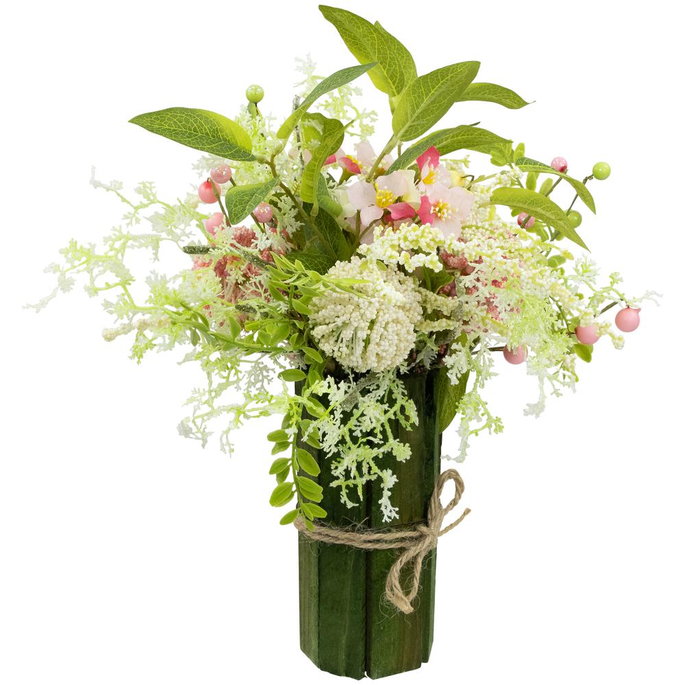 Hydrangea and Berry Floral Spring Bouquet - 14" - Pink and Green. Picture 4