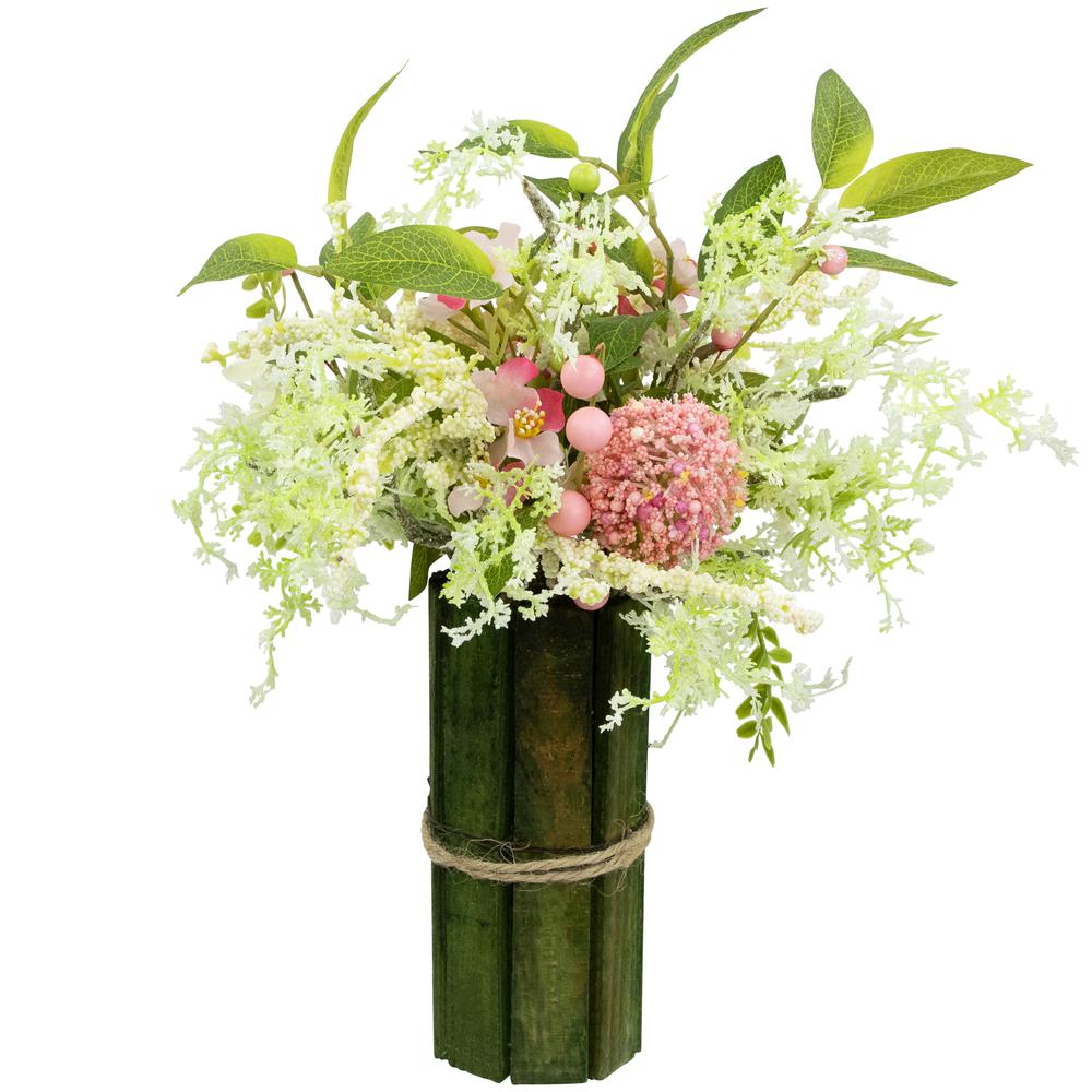 Hydrangea and Berry Floral Spring Bouquet - 14" - Pink and Green. Picture 5