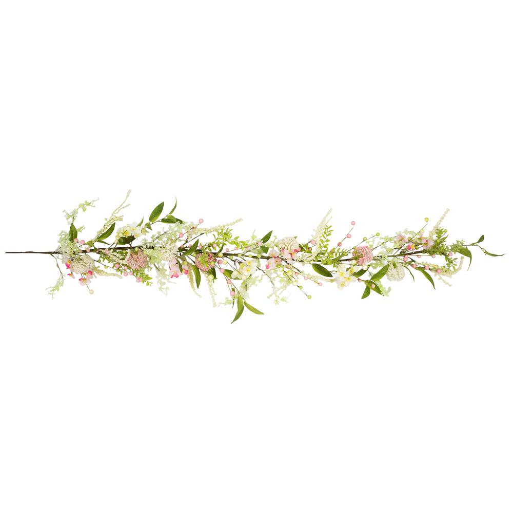 Hydrangea and Berry Floral Spring Garland - 5' - Pink and White. Picture 1