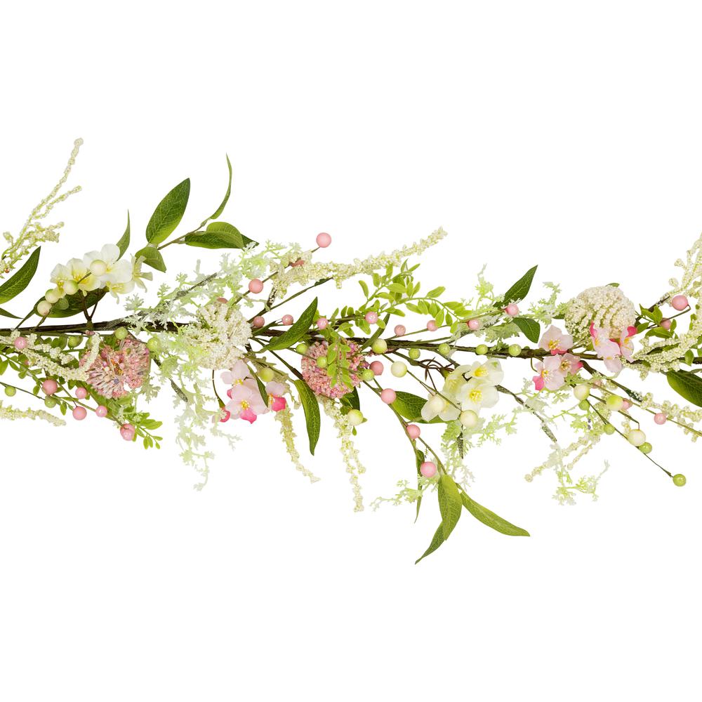 Hydrangea and Berry Floral Spring Garland - 5' - Pink and White. Picture 2