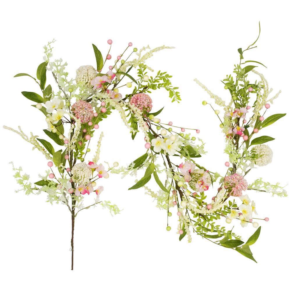 Hydrangea and Berry Floral Spring Garland - 5' - Pink and White. Picture 5