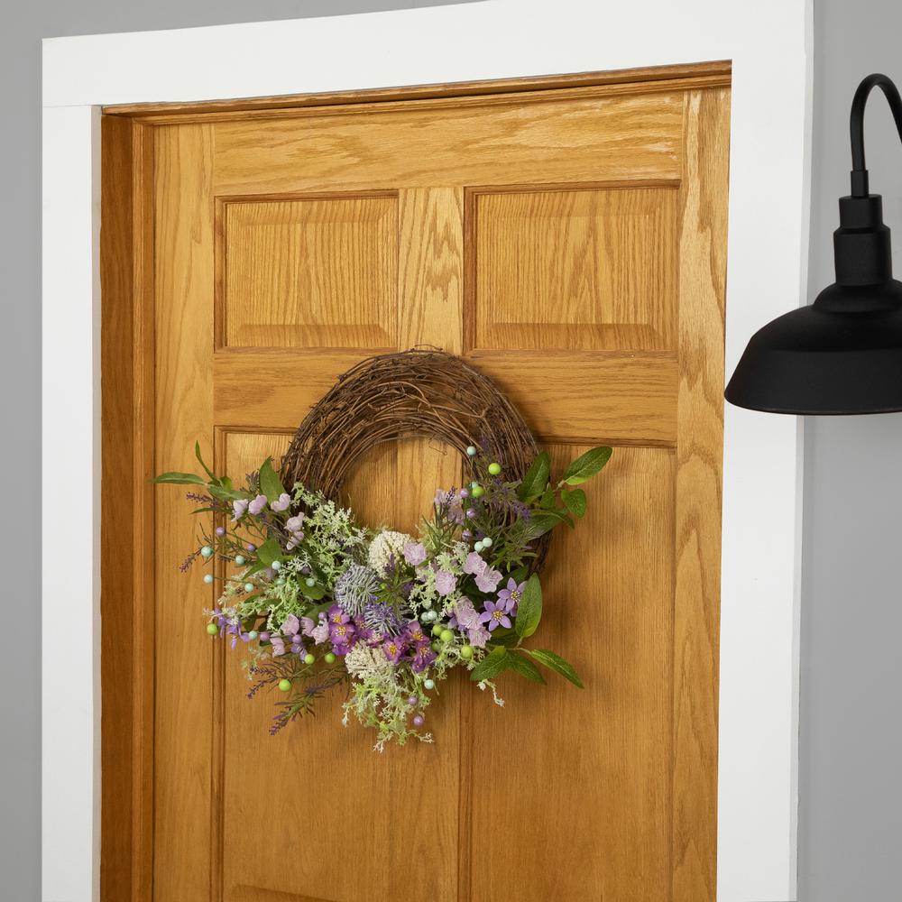 Wildflower and Berry Half Spring Wreath - 24" - Purple. Picture 5