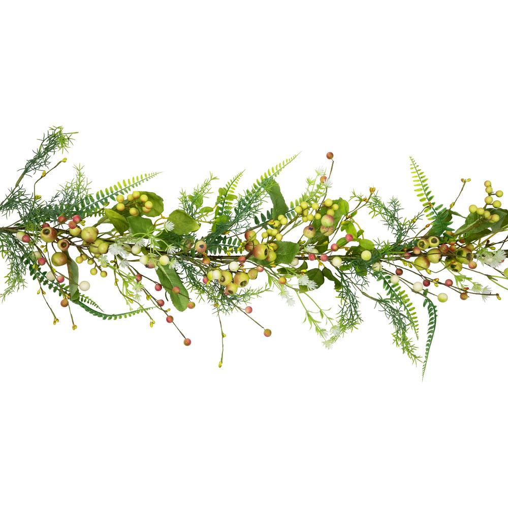Berry and Crabapple Fern Foliage Spring Garland - 5'. Picture 2