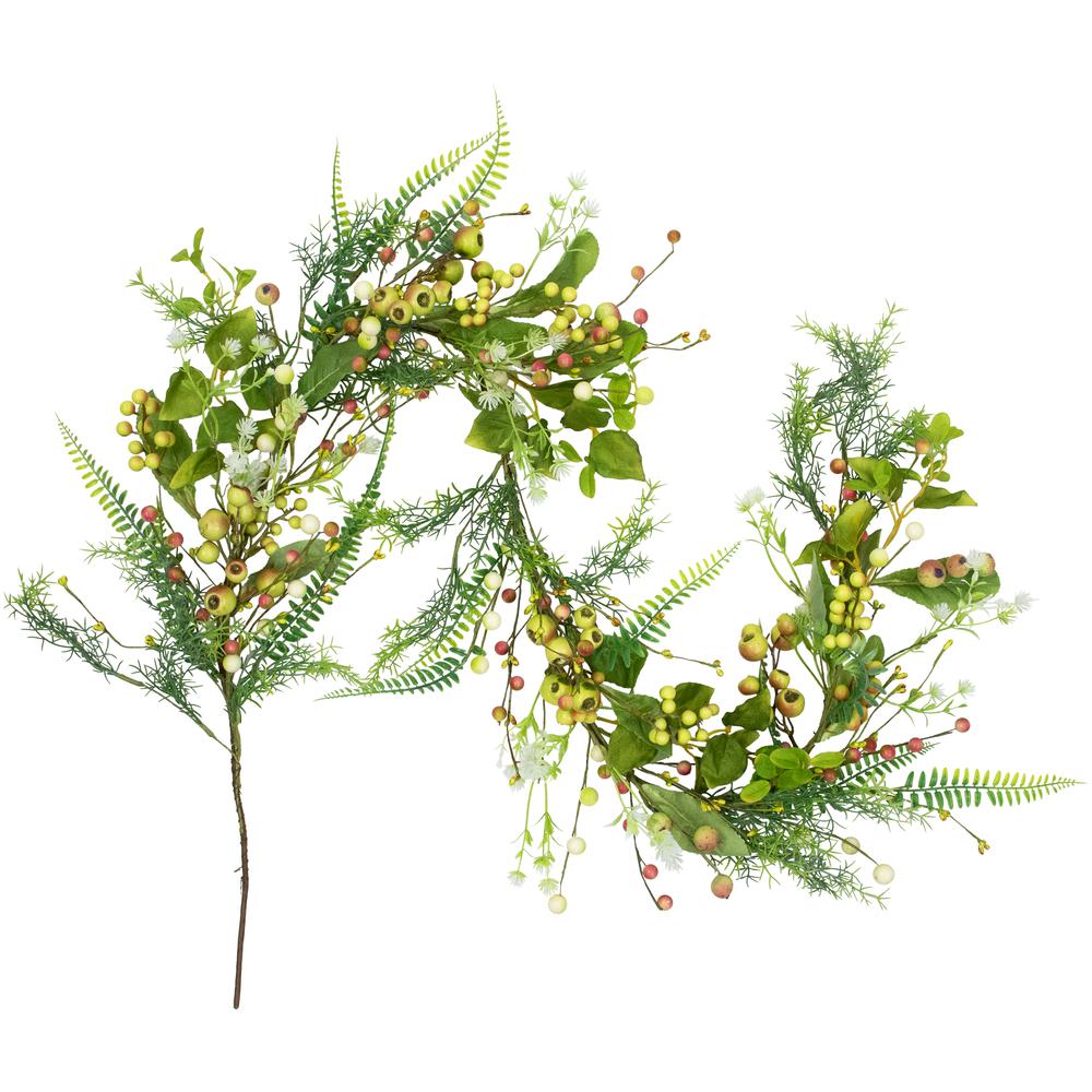 Berry and Crabapple Fern Foliage Spring Garland - 5'. Picture 4