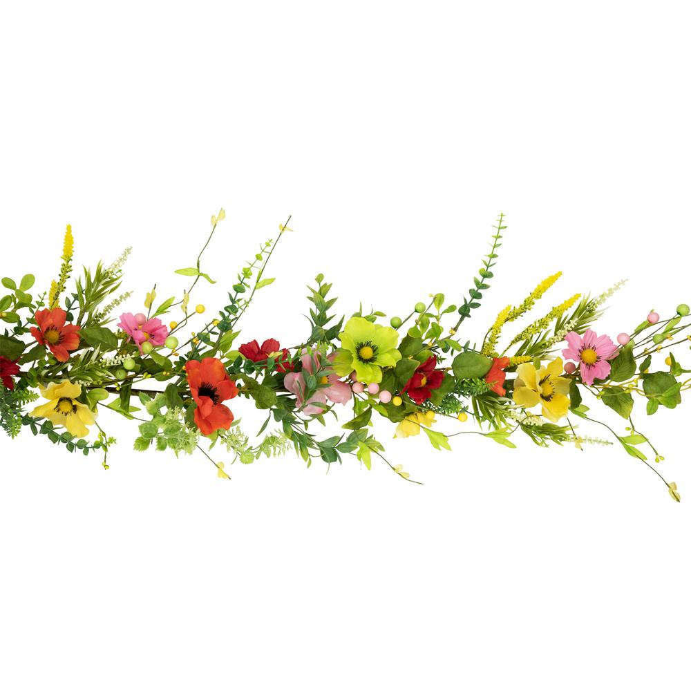 Poppy and Eucalyptus Spring Garland - 5' - Red and Yellow. Picture 2