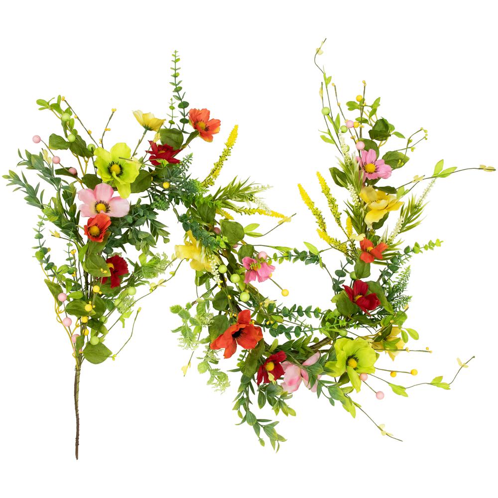 Poppy and Eucalyptus Spring Garland - 5' - Red and Yellow. Picture 5