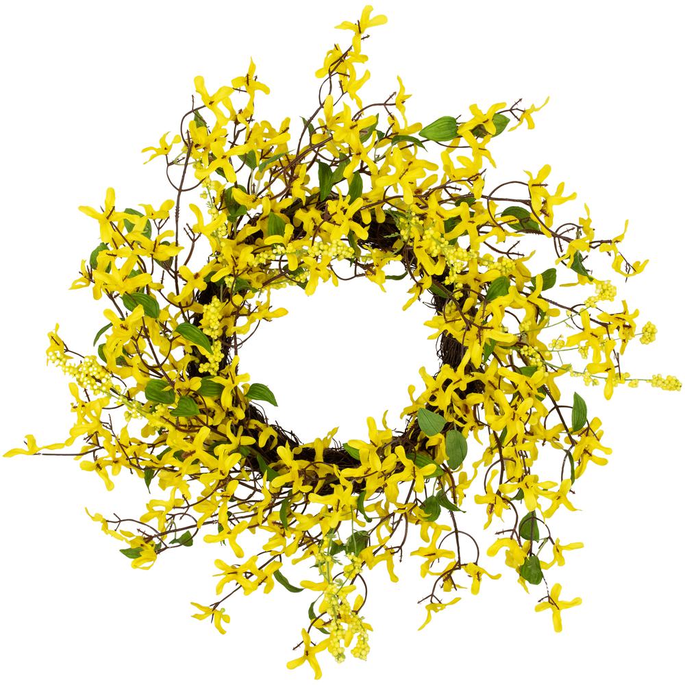 Forsythia and Berry Floral Spring Wreath - 24" - Yellow. Picture 1
