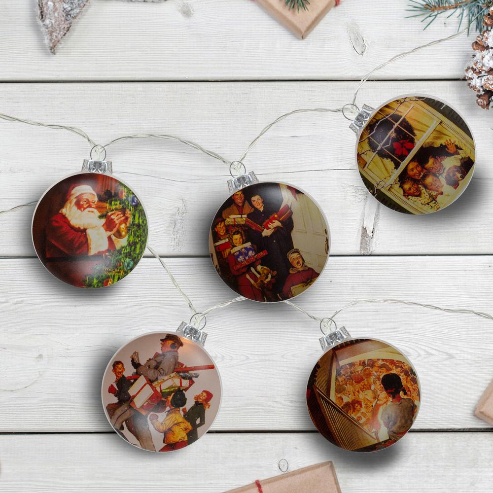 Set of 5 Norman Rockwell Glass Christmas Disc Lights. Picture 2