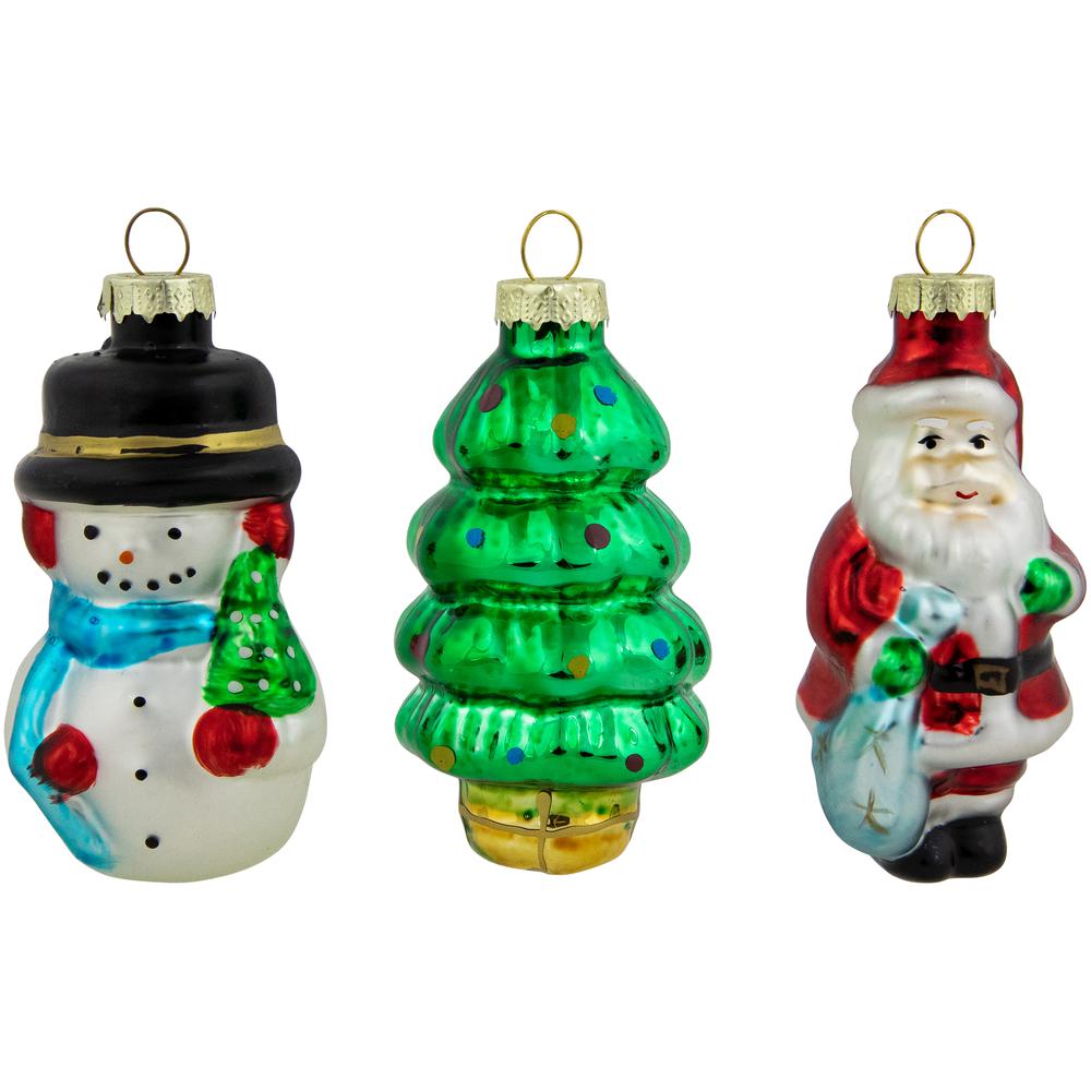 Set of 3 Holiday Figurines Glass Christmas Ornaments 3". Picture 1