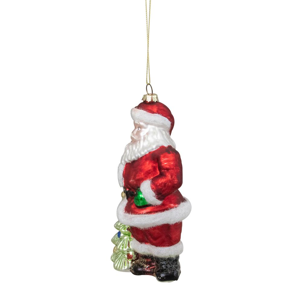 5.5" Classic Red Santa with Tree Hanging Glass Christmas Ornament. Picture 3