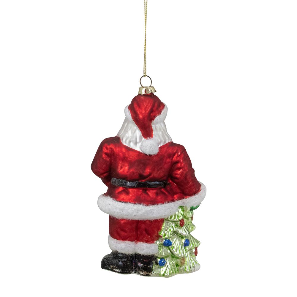 5.5" Classic Red Santa with Tree Hanging Glass Christmas Ornament. Picture 5
