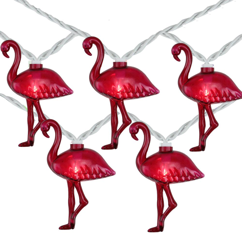 10-Count Pink Flamingo Summer Patio String Light Set  7.25ft White Wire. Picture 1