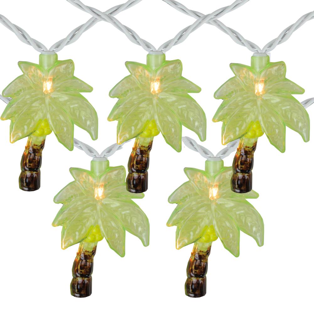 10-Count Green Tropical Palm Tree Outdoor Patio String Light Set  7.25ft White Wire. Picture 1