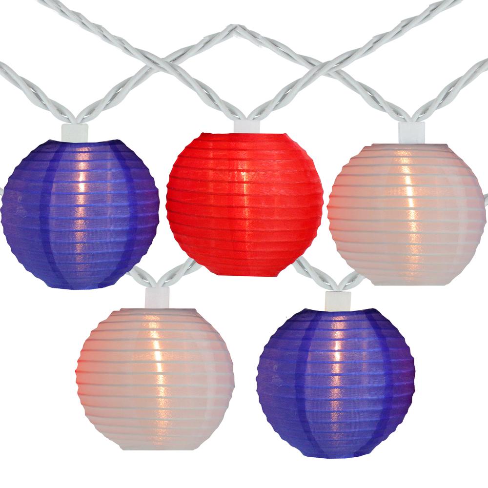 10-Count Red and Blue Round Chinese Lantern String Lights  7.5ft White Wire. Picture 1