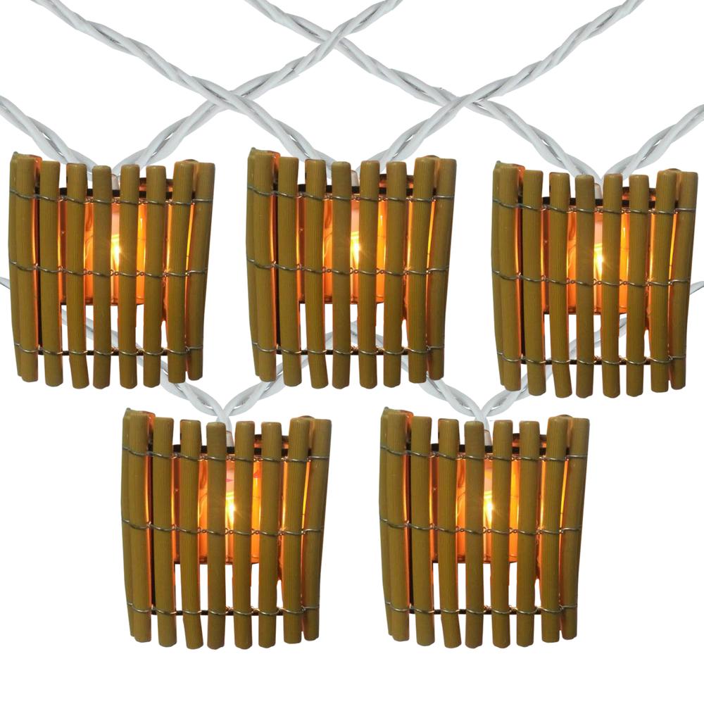 10-Count Brown Tropical Bamboo Outdoor Patio String Light Set  7.25ft White Wire. Picture 1